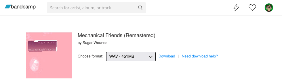 Bandcamp download format selector
