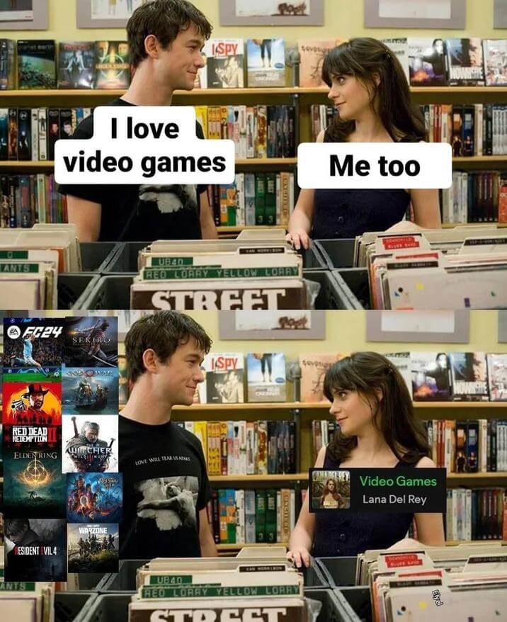 мем про трек Video Games из фильма «500 дней лета»